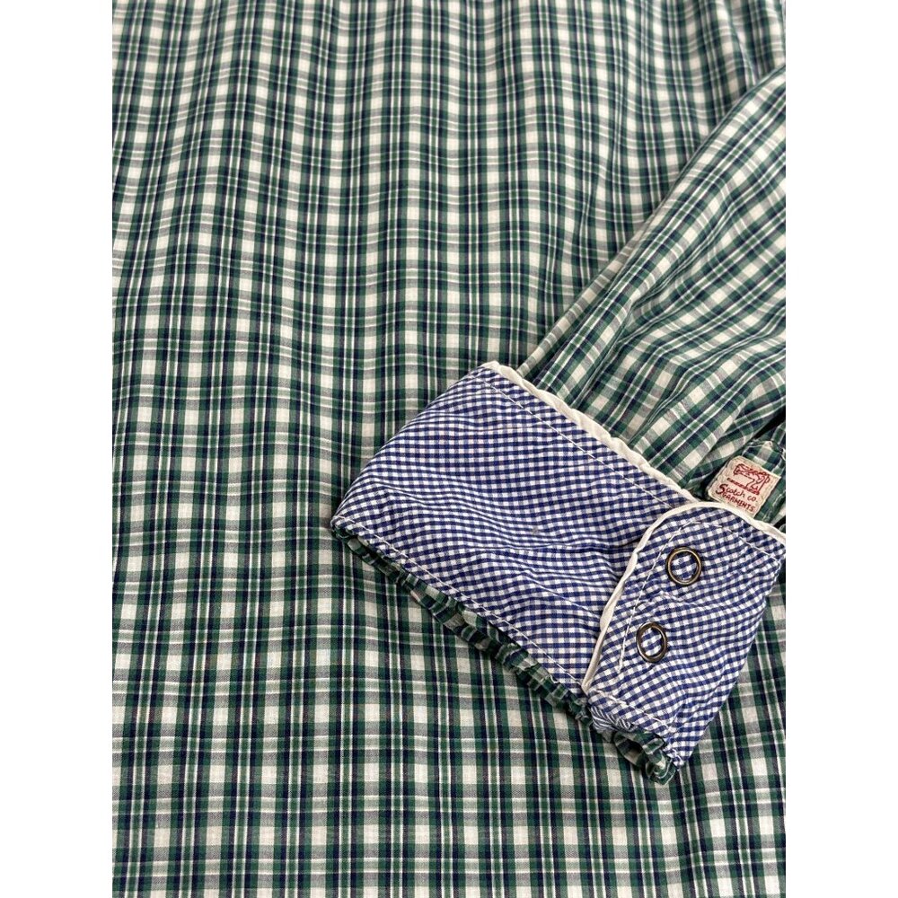The Scotch Co. Shirt Green & Blue Plaid Button-Up Long Sleeve Mens XL Flip Cuff